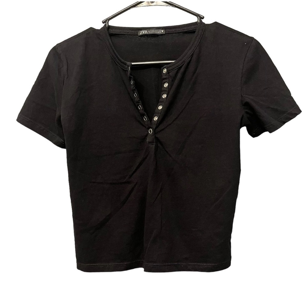 Zara Crop Short Sleeve Top Size Small Black